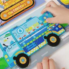 20 件儿童工程车木制拼图，益智玩具 - 彩色 - 查看 8