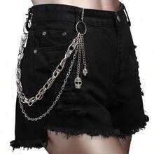 1pc Punk Versatile Skull Metallic Decor Women Street Fashion Double Layer Waist Chain Accessory Summer, School Fall, Autumn, Halloween - 彩色 - 查看 2