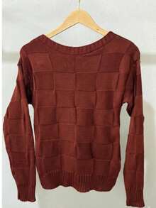 Women's Winter Knit Sweater, Boho Style, Square Knit, Elegant, Simple, Casual, Wool-Like Fabric, Textured Knit, Suitable For Evenings, Holidays, Weddings, Offices, Street Wear, Travel, Brunch, Autumn/Winter. - 紅木色 - 查看 5