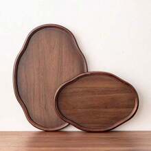 1pc Walnut Oval Serving Tray, Suitable For Holding Food, Snacks, Beverages, Sushi, Steak, Pizza, Desserts, Cakes, Breads, Also Can Be Used As Breakfast Tray, Coffee Tray, Tea Tray, Dinner Plate, Food Serving Platter - Maroon - View 4