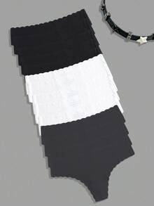 Conjunto de 14 calcinhas fio dental sem costura com acabamento em concha para mulheres. - Multicolorido - Ver 7