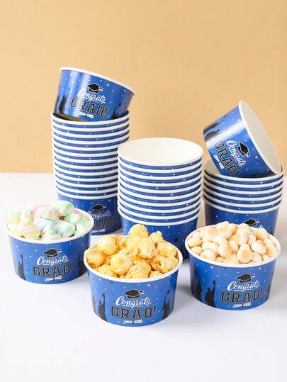 10个装蓝色毕业主题纸碗，冰淇淋纸碗，毕业自助服务台纸碗，一次性餐具，一次性餐盘，毕业餐具，毕业礼盒，2026毕业装饰，毕业包装盒，糖果盒，2026届毕业班，厨房包装
