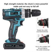 Electric Impact Drill Electric Screwdriver Set Power Tool Kit For Home Improvement With 2 Battery With Tool Box - 藍色 - 查看 2
