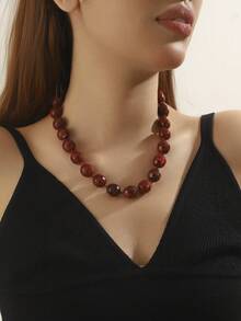 1 件波西米亚风格圆形几何树脂云朵效果串珠项链，带金属扣，手工珠宝，适合节日或日常佩戴 - 雲彩打結珠子項鍊 - 查看 40