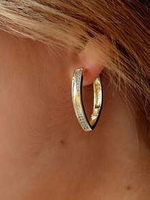 1对金色微镶嵌圈形耳环，女士简约闪亮子弹形耳钉，日常时尚首饰礼品，铜材质，不褪色且低过敏性 - 金色 - 查看 2