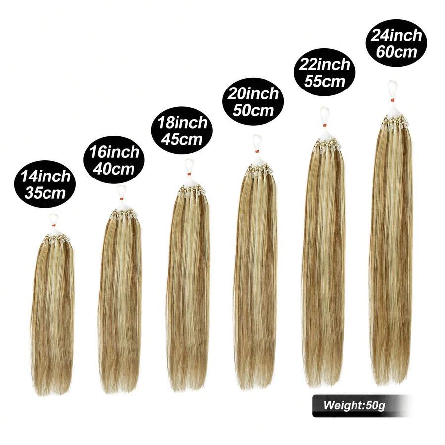 Tóc nối Micro Loop 14-24 inch, tóc thẳng, kiểu nối micro link, tóc thật 100%, highlight vàng, hạt micro vô hình, dày 50 sợi/50g. - S4/27/613 - Xem 1