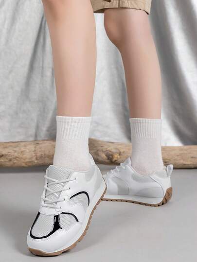 Classic Color Block Design Retro Children's Shoes, Breathable Mesh, Unisex Kids' Casual Sports Sneakers, Fashionable Children's Campus Small White Shoes Suitable For Outdoor Play, Indoor And Outdoor Casual Daily Wear