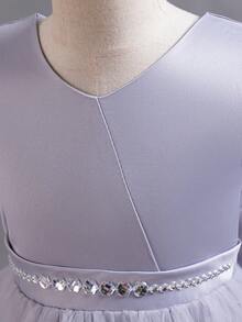 Girls' Sleeveless Long Princess Dress With Big Bow, Suitable For Birthday, Runway, Wedding, Christmas Party, Performance - Grey - View 6