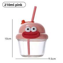 可爱迷你布丁杯，ins风玻璃吸管杯，卡通咖啡/水杯，情侣杯 - 彩色 - 查看 4