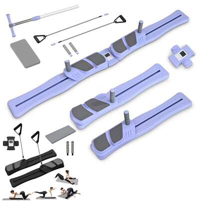 1 Set de Equipo Corrector de Pilates Portátil y Multifuncional, Tabla de Pilates para el Hogar con Temporizador y Bandas de Resistencia con Diseño Antideslizante y Silencioso. Equipo de Fitness, Herramienta de Ejercicio, Entrenamiento Abdominal, Moldeado de Body Completo, Capacidad de Peso de 150 kg. Adecuado para Corrección de Pilates en Interiores, Este Conjunto de Entrenador Multifuncional.