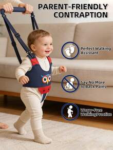 1pc New Upgraded Adjustable Baby Walking Assistant, Owl Cartoon Walking Aid, Unisex Baby Safety Walking Harness, Say Goodbye To Bending Over, Anti-Fall Walking Assistance Belt, Infant Walking Trainer - Navy Blue - View 4
