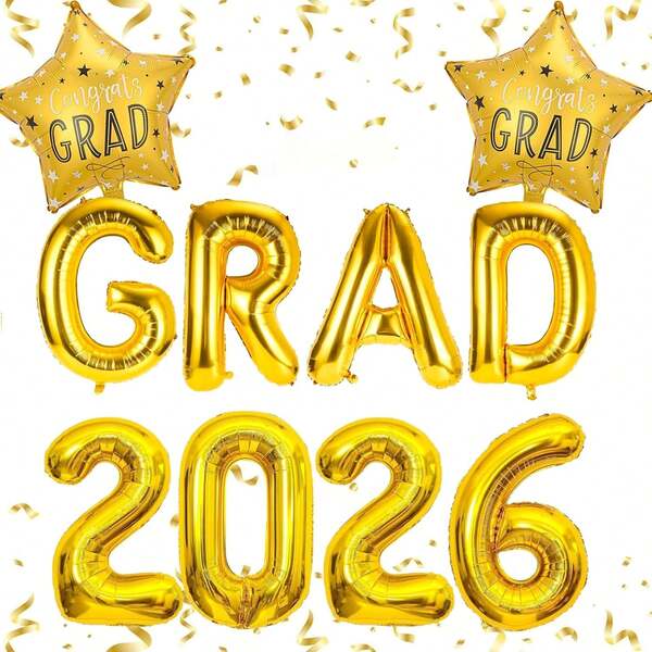 kumozawa 10pcs/Set 2026 Graduation Balloons, 16-Inch Graduation Balloons And 2026 Number Balloons, Star Foil Balloons Suitable For College/High School Graduation Party, Congratulations Graduation Decor
