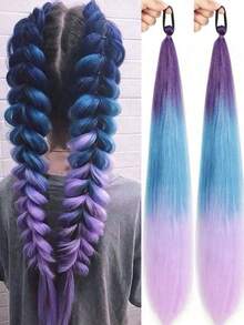 1-2pcs 26 Inch Deep Green DIY Braiding Hair Extensions | Women's Synthetic Yaki Straight Heat Resistant Fluffy Ponytail | Suitable For Halloween, Christmas, Holiday Parties - Multicolor - View 8