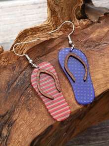 1 Pair Boho Style Striped Bikini Slipper Earrings, Suitable For Beach Travel, 4th Of July Independence Day - Bikini Flip-flop Earrings - View 1