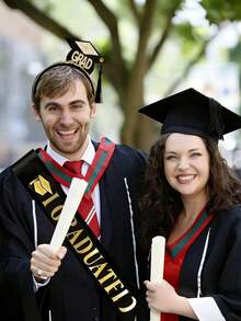 2件套 2026届毕业生绶带和“毕业”头饰套装，派对装饰，毕业庆典派对用品，流苏头饰配博士帽黑色缎带，毕业派对服装，节日派对用品 - 頭飾 - 查看 2