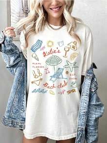 NEW 1pc Custom Beach Bachelorette Shirts, Beach Club Shirt, Coastal Bride Trip Shirt, Bridal Party Shirts, Miami Bach Club Tshirt, Bridesmaid Gifts, Personalized Gift For Valentine Day/Engagement/Wedding/Holiday/Daily Life Summer,Women's Casual Print Round Neck Short Sleeve Summer Tee |   Easter & St. Patrick's Day,Independence Day - 白色 - 查看 2