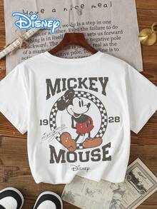 1pc Disney Mickey Mouse Playful Retro Emblem Tween Boys Fun T-Shirt - Comfortable & Lightweight, Ideal For School Days And Weekend Hangouts - trắng - Xem 3
