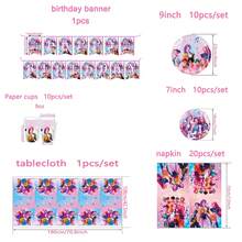 KPOP 96pcs Party Tableware Set, 9/7 Inch Plates, 9oz Cups, Cutlery, Birthday Banner, Tablecloth, Napkins, Anime Summer Birthday Party Supplies - Multicolor - View 4