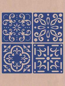 4pcs Geometric Pattern Mexican Style Tile Stencils, 6.3 Inch Size, Reusable Painting Template For Floor/Wall/Furniture, DIY Home Decor - Sets - View 1