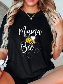 Camiseta de verano para el Día de la Madre, Día de la Abeja, Niña, Colmena, Familia, Cumpleaños, Dulce, Manga Corta, Cuello Redondo, Casual, para Verano y Primavera, Ropa para Mujer - Negro - Ver 6