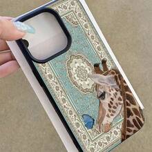 1pc TPU Material Vintage Floral Deer & Butterfly Pattern Phone Case, Compatible With Apple 17 Pro Max/17/16 Pro Max/15/13/12/11, S20 FE/A15/S24/A55, Note 11/Note 12/Note 13 Pro, Full Coverage Anti-Fall Soft Protective Cover,International Version, Not The Domestic Version - Black - View 4