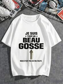 Lustiges T-Shirt mit französischem Slogan, weiche Baumwolle, Rundhalsausschnitt, bequeme Passform, einzigartiger Grafikdruck, Neu eingetroffen - Weiss - Übersicht 2