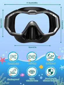 Snorkel Mask With Nose Cover, 3-Window Wide Angle High Definition Anti-Fog Anti-Leak Diving Swimming Mask - Multicolor - View 3