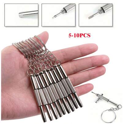 10-5 piezas Mini destornillador multifunción 3 en 1 con llavero, destornillador de gafas de acero con llavero, pequeño destornillador de reparación de gafas con llavero para gafas de moda, relojes y gafas, herramienta pequeña práctica