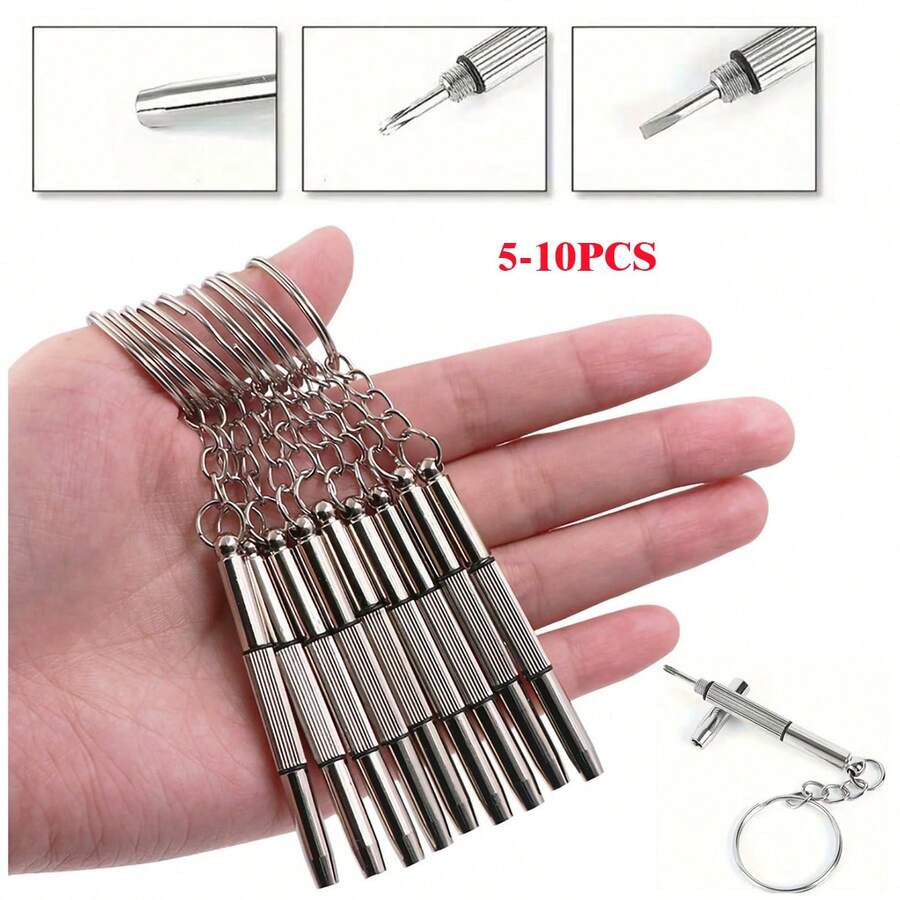 10-5pcs Mini 3-In-1 Multi-Function Screwdriver Keychain, Steel Eyeglass Screwdriver With Keychain, Glasses Repair Small Screwdriver With Key Chain For Fashion Glasses, Watches And Glasses, Practical Small Tool - 3-in-1 Screwdriver - View 1