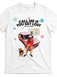 Y2K Tyler Creator "Call Me If You Get Lost" Album Cover With Car And Dog Print Graphic Tee,Casual Print,Comfortable And Versatile,Pure Heavy 220g 100% Cotton Printed T-Shirt,Unisex Style,1 Pcs - trắng - Xem 1