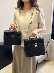 Túi đựng mỹ phẩm cầm tay đa năng, tích hợp gương, ngăn đựng cọ trang điểm, thiết kế thêu hình thoi cao cấp, túi đựng mỹ phẩm thời trang phong cách Bohemian INS, đựng đồ trang điểm, chăm sóc da, đồ dùng vệ sinh cá nhân và cọ trang điểm, dung tích lớn, miệng rộng dễ lấy đồ. - Nhiều màu - Xem 7