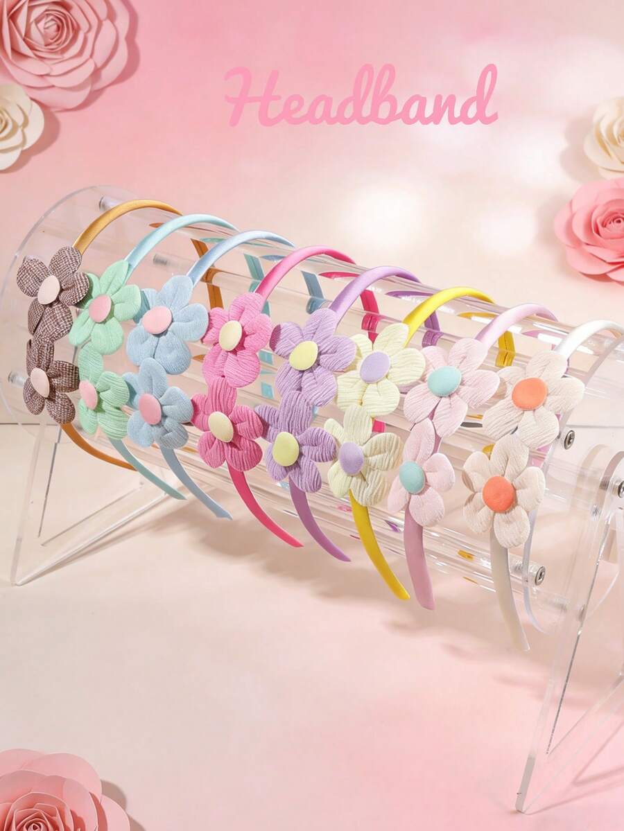 8pcs/Set Girls Floral Headband, Countryside Style Holiday Flower Hair Accessories, Exquisite Flower Hair Decor Gift For Friends - Multicolor - View 1