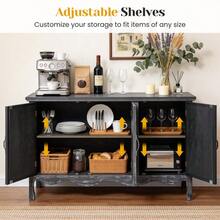 Vintage Storage Cabinet Credenza With 3 Carved Doors, Rustic Buffet Cabinet With Shelves, Accent Sideboard Wood Entryway Cabinet For Kitchen, Dining Room, Living Room, Bedroom - 黑色 - 查看 8