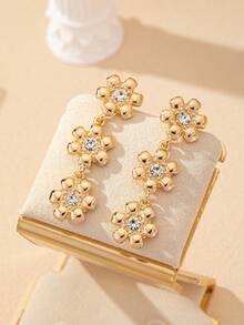 1 Pair Women's Dangling Flower Petal Crystal Earrings - Multicolor - View 1