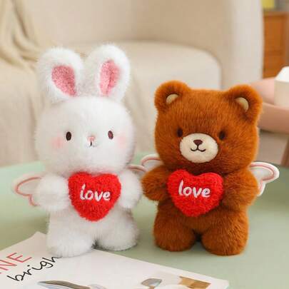 1pc Cute Soft Plush Hugging Heart Rabbit & Bear Stuffed Animal Doll Doll, Angel Bunny Bear Plush Pillow, Couple Confession Gift, Wedding Decor, Birthday Gift, Mother's Day Gift