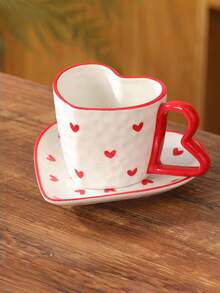Handmade 3D Heart-Shaped Cup & Saucer Set, Creative High-Quality Couple's Afternoon Tea, Unique Painted Coffee/Tea Cup - Multicolor - View 7