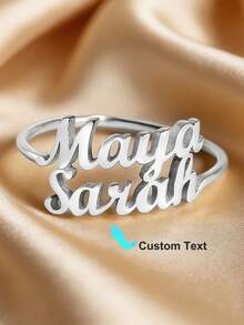 Custom Double Name Rings For Women 18K Gold Plated Stainless Steel Personalized Two Name Ring Unisex Wedding Anniversary Birthday Gifts - Multicolor - View 4