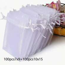 50/100pcs White Organza Drawstring Bags, Luxury Jewelry Gift Bags, Suitable For Party Favors, Candies, Fruits, Crafts, Ideal For Weddings, Bridal Showers, And Special Occasions, Small Gift Pouches - White - View 20