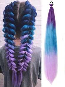 1-2pcs 26 Inch Deep Green DIY Braiding Hair Extensions | Women's Synthetic Yaki Straight Heat Resistant Fluffy Ponytail | Suitable For Halloween, Christmas, Holiday Parties - Multicolor - View 9