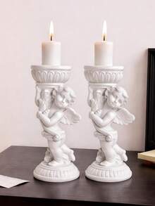 1/2pcs European Retro Angel Candle Holder, Romantic Resin Pillar Candle Stand For Candlelight Dinner, Valentine's Day Gift And Wedding Decor - Multicolor - View 7