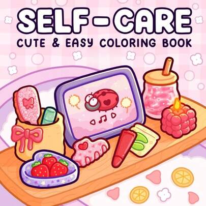 （110页/263克）自我关爱：适合女孩和成人的放松涂色书，配有可爱简单的插图、简约却宽大的放松图案、可爱的角色主题，有助于缓解压力。纸张厚实不透明，适合作为返校、毕业、父亲节礼物。图案精致，线条清晰，图画书，返校用品。
