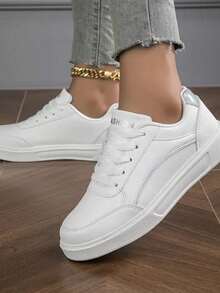 Women's White Casual Sneakers. Classic White Sneakers, Versatile And Non-Slip, Women's Sneakers // Soft Elastic EVA Sole + Non-Slip Texture, Stable Grip, A Pair Of Multifunctional Women's Shoes - 升級至白色 - 查看 4