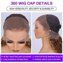 ZHENDEFA Tóc giả nữ kiểu ombre màu vàng mật ong 4/27, có kẹp điều chỉnh vô hình, mặt trước ren 360°, xoăn sâu, độ dày 180%, ren trong suốt độ nét cao, đường chân tóc đã được tỉa sẵn không cần keo dán. - S4/27 - Xem 11