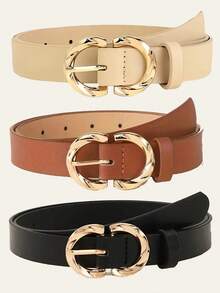 1pc/2pcs/3pcs Women Casual Leather Belt With Spiral Alloy Buckle, Versatile Waist Belt, Fashion Skinny Strap - Multicolor - View 2