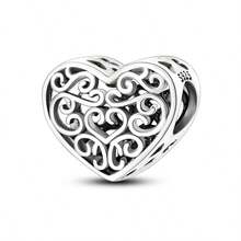 1 Pc Fashion Heart Sparkling Beads Dangle Charm Silver Plated Fit Bracelet Necklace DIY Holiday Gift - Multicolor - View 7