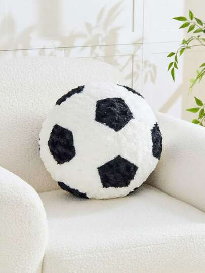 足球造型毛绒抱枕，柔软蓬松圆形靠垫，3D立体纹理装饰枕，适合足球迷、男士休闲室、游戏室、客厅沙发、卧室等家居装饰。