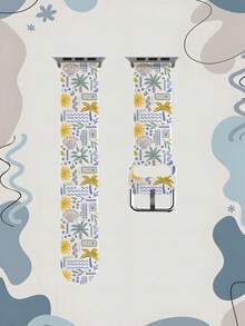 1条贝壳花棕榈树图案柔软弹性透气替换表带，兼容三星、荣耀智能手表，尺寸可选38mm、40mm、41mm、42mm、46mm、45mm、44mm、49mm，适合海滩度假，印花图案日常休闲硅胶表带，兼容苹果手表Ultra SE/11/10/9/8/7/6/5/4/3/2/1 - 彩色 - 查看 14