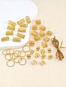 41 chiếc dây buộc tóc bằng hợp kim có thể điều chỉnh, kèm dây trang trí, kiểu tóc Bohemian, phù hợp cho tóc tết và tóc đuôi ngựa của bé gái. - Vàng - Xem 5