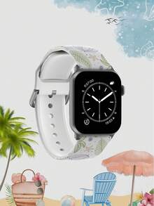 1条菠萝图案柔软弹性透气表带，适用于三星、荣耀智能手表，尺寸可选38mm、40mm、41mm、42mm、46mm、45mm、44mm、49mm，适合海滩度假，休闲日常时尚硅胶表带，兼容 Ultra SE/11/10/9/8/7/6/5/4/3/2/1 - 彩色 - 查看 3
