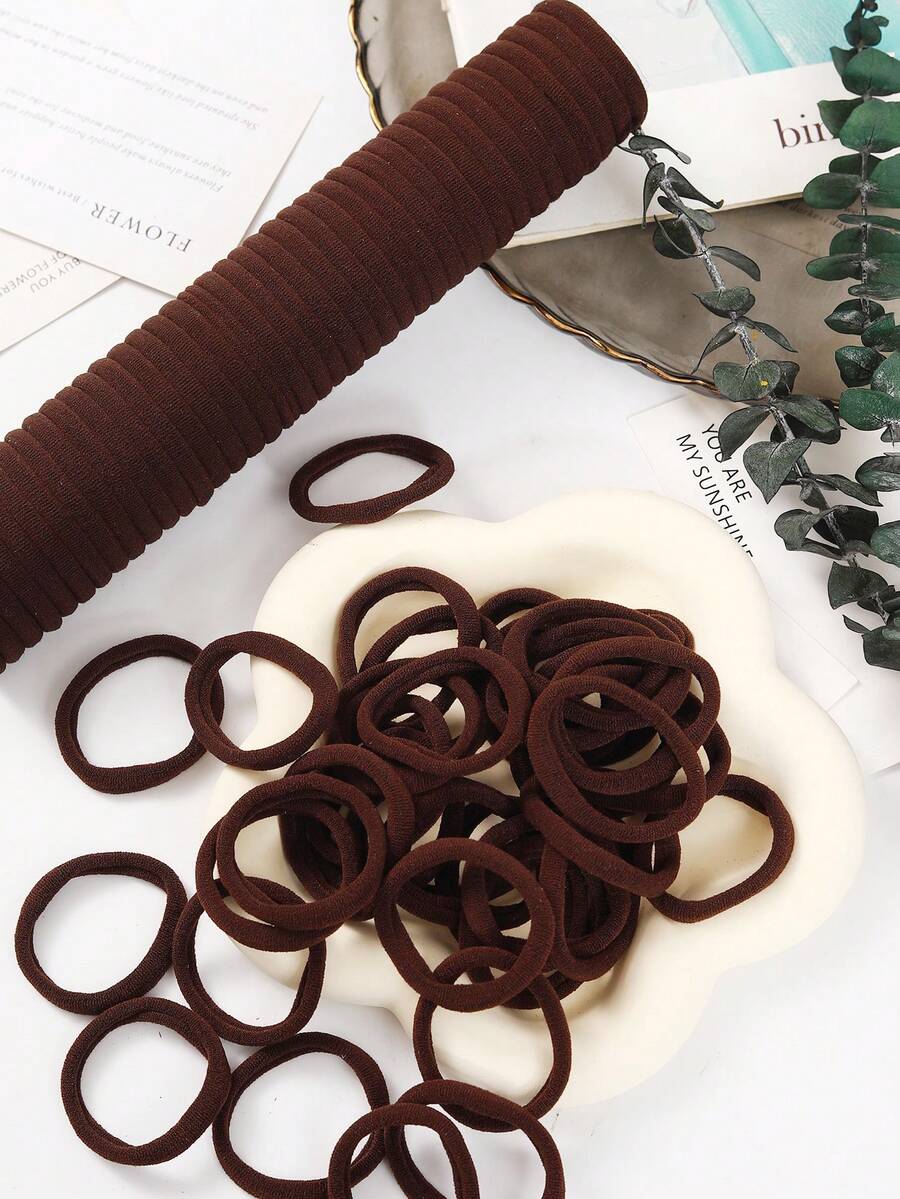 1/50/100/200pcs Minimalist Women High Elasticity Hair Ties, Suitable For Daily Use - Coffee - View 1